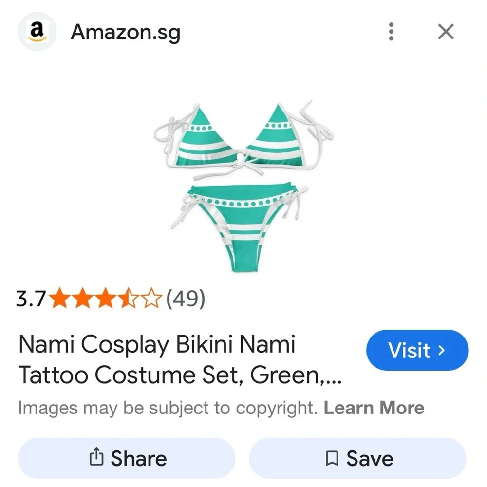 #1663**+ Teal & White Striped Bikini Set. Nami character One Piece Anime - Picture 5 of 11
